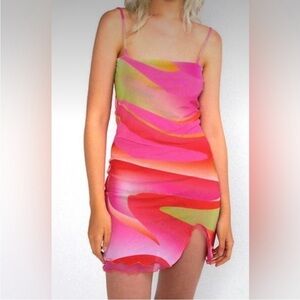NWT Expired Girl Mesh Mini Dress Multicolor  Abstract Pattern Size Medium